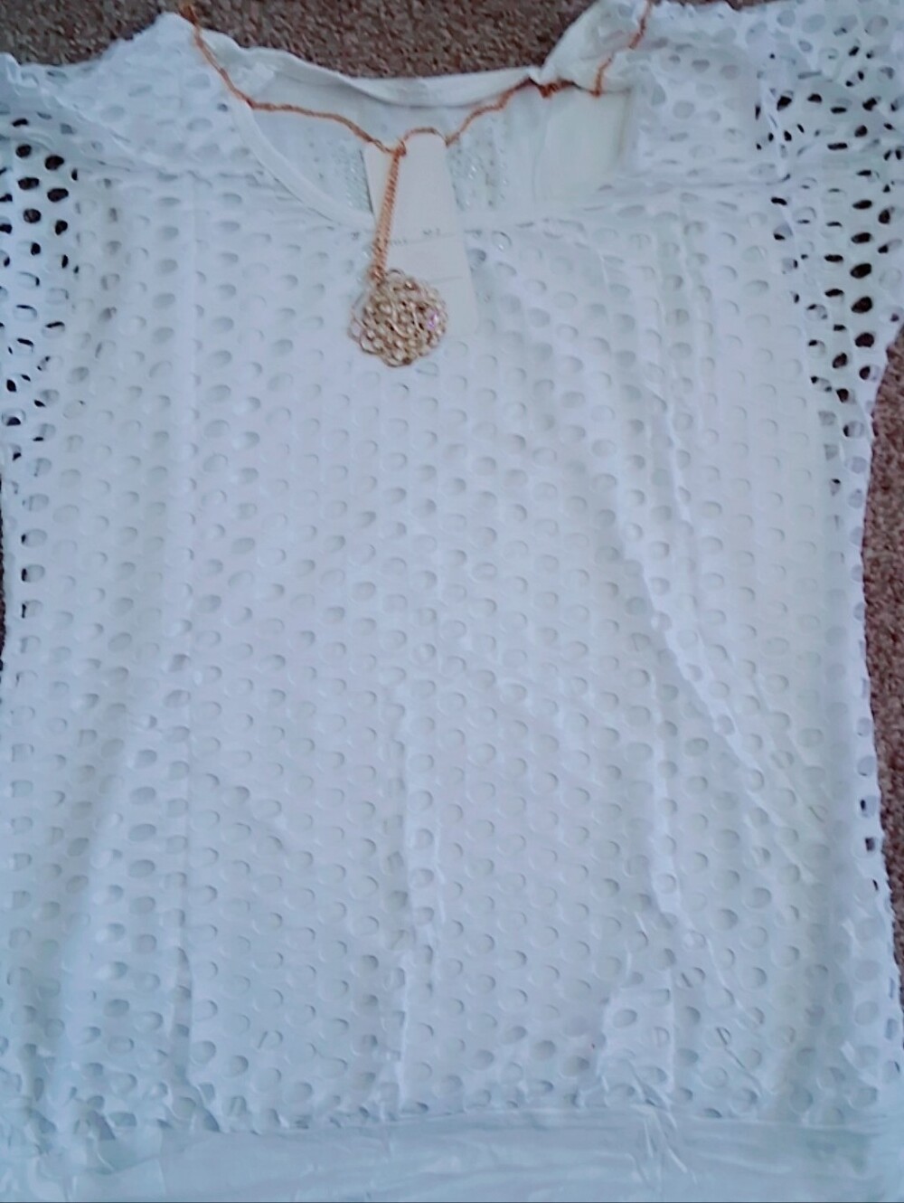 Jolyn Clothing White Eyelet Short Sleeve Crew Top